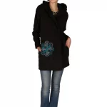 Manteau polaire noir motif ethnique - VE4530