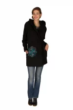 Manteau polaire noir motif ethnique - VE4530