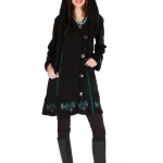 Manteau polaire noir motif bleu ethnique - VE4532