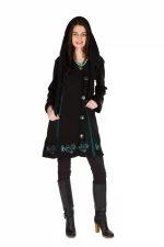 Manteau polaire noir motif bleu ethnique - VE4532
