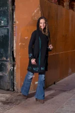 Manteau polaire noir motif bleu ethnique - VE4532 – Image 3