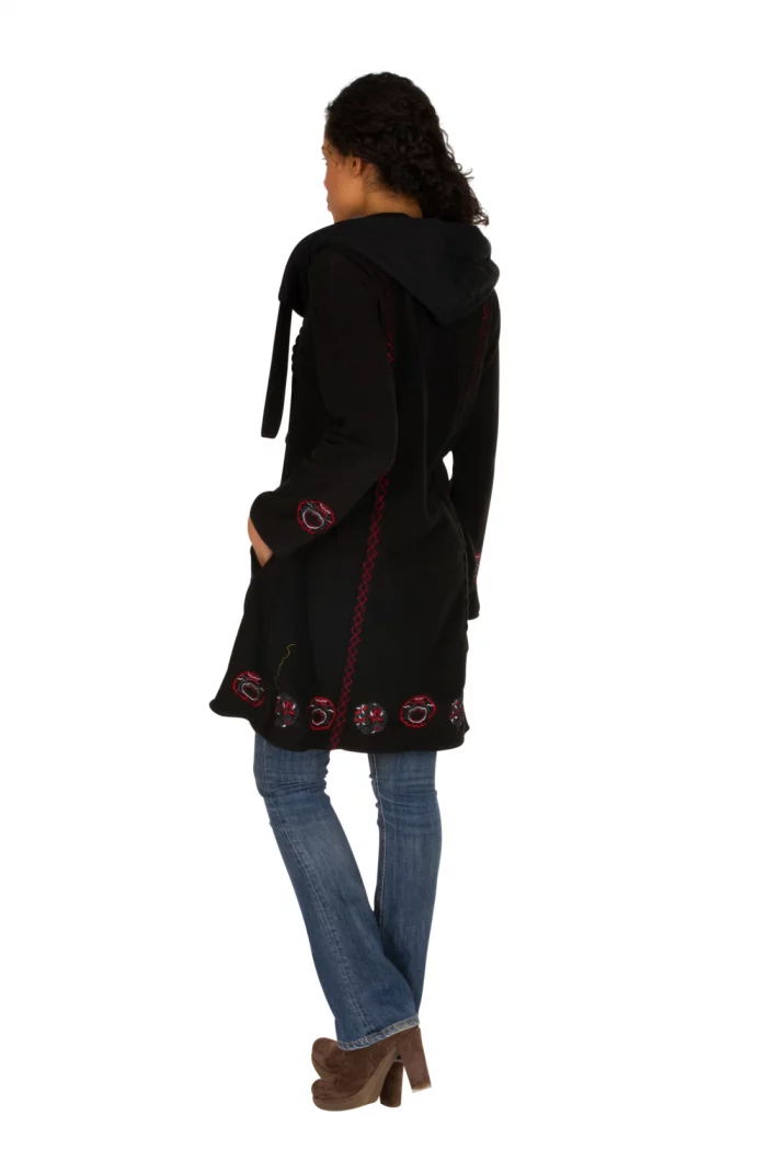 Manteau polaire noir motif rouge ethnique - VE4534 – Image 2