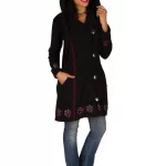 Manteau polaire noir motif rouge ethnique - VE4534