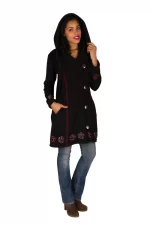 Manteau polaire noir motif rouge ethnique - VE4534