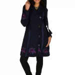 Manteau polaire noir motif bleu et rouge - VE4535