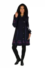 Manteau polaire noir motif bleu et rouge - VE4535