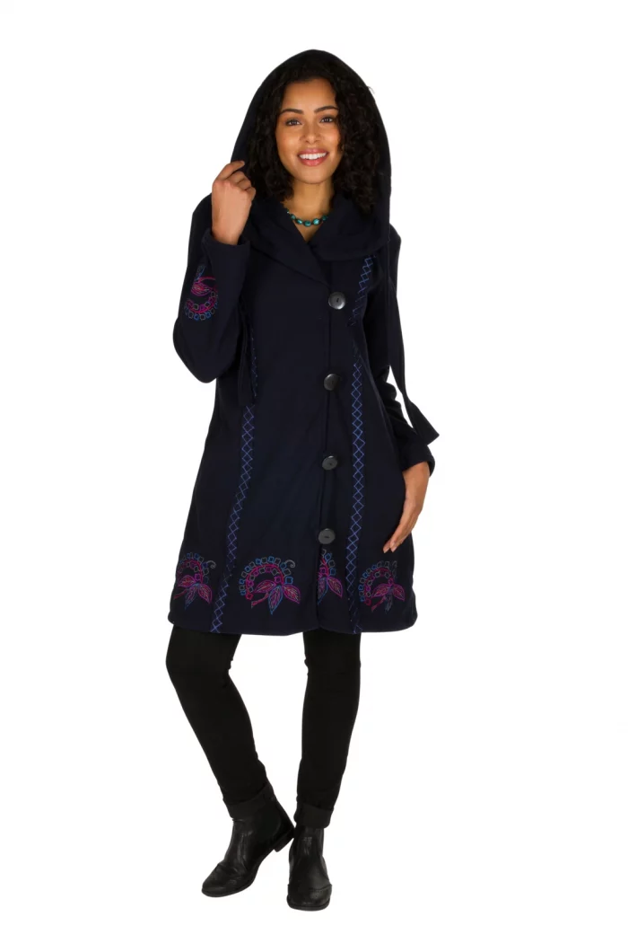 Manteau polaire noir motif bleu et rouge - VE4535 – Image 1